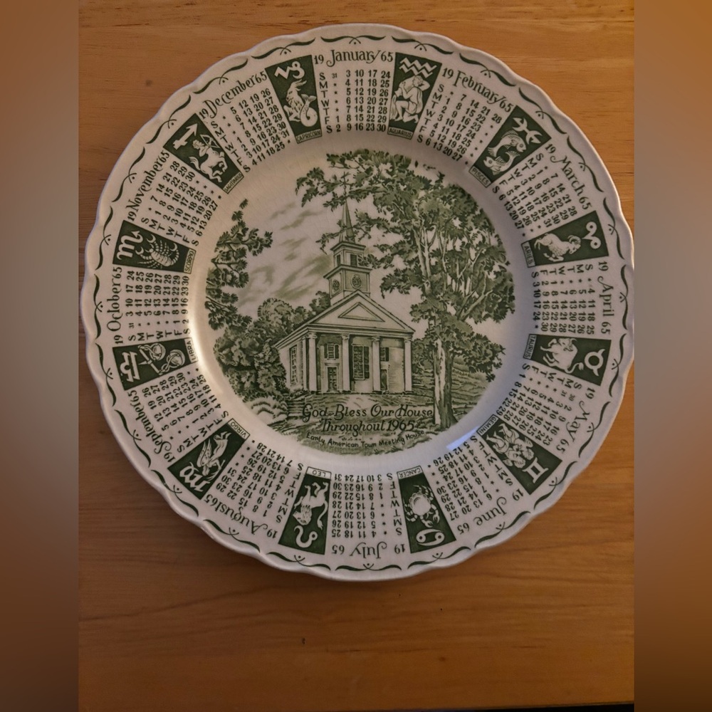 Royal Staffordshire Ceramics Transferware Green and White Calendar Plate